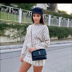 Houndstooth Sweater & Skirt Set